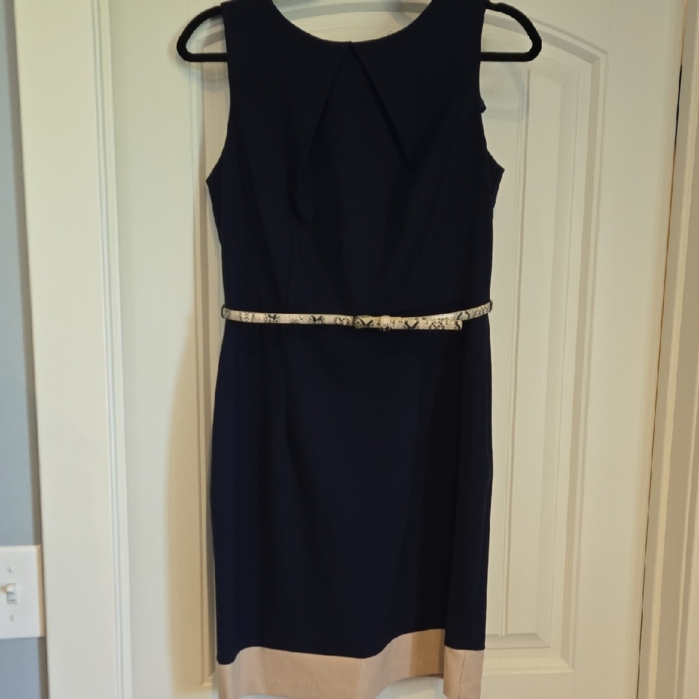 Elegant Navy and Beige Sleeveless Dress